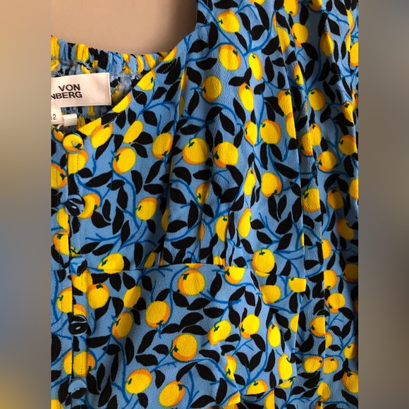 NWT DIANE VON FURSTENBERG Blue & Yellow Nectarine Dover Cropped Top Sz 12 $268 - Picture 3 of 3